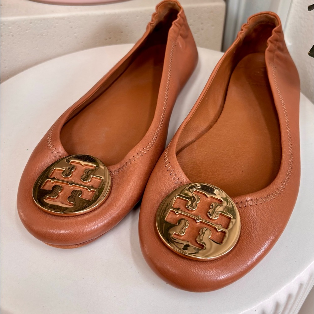 Tory Burch Minnie Travel Ballet Flat 8.5M – Royal Tan – Excellent Condition - Picture 3 of 11